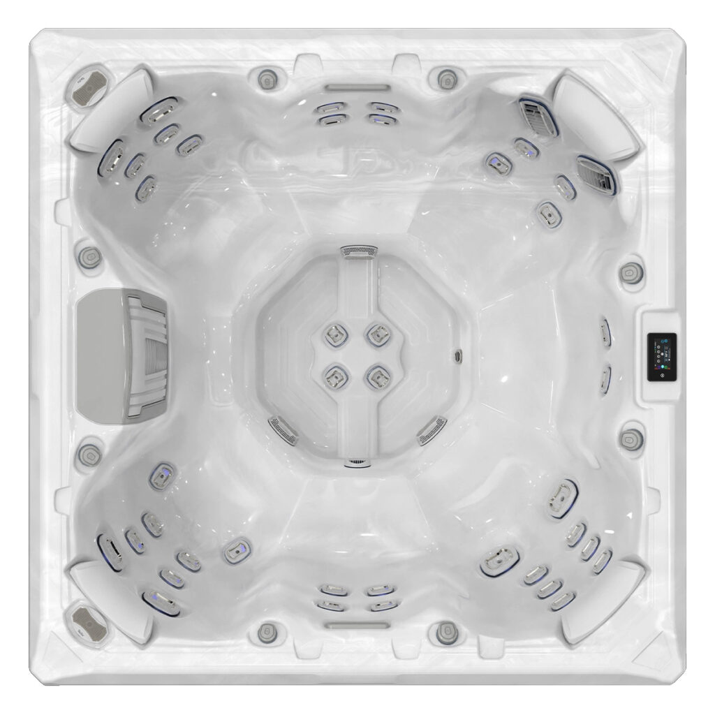luxueuze witkleurige jacuzzi met meerdere zitplaatsen en massagejets westspa wellness en ontspanning